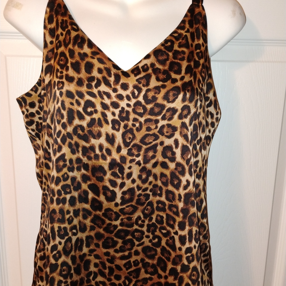 Reversible Leopard Print Satin Cami On One Side Blue Floral On The Other